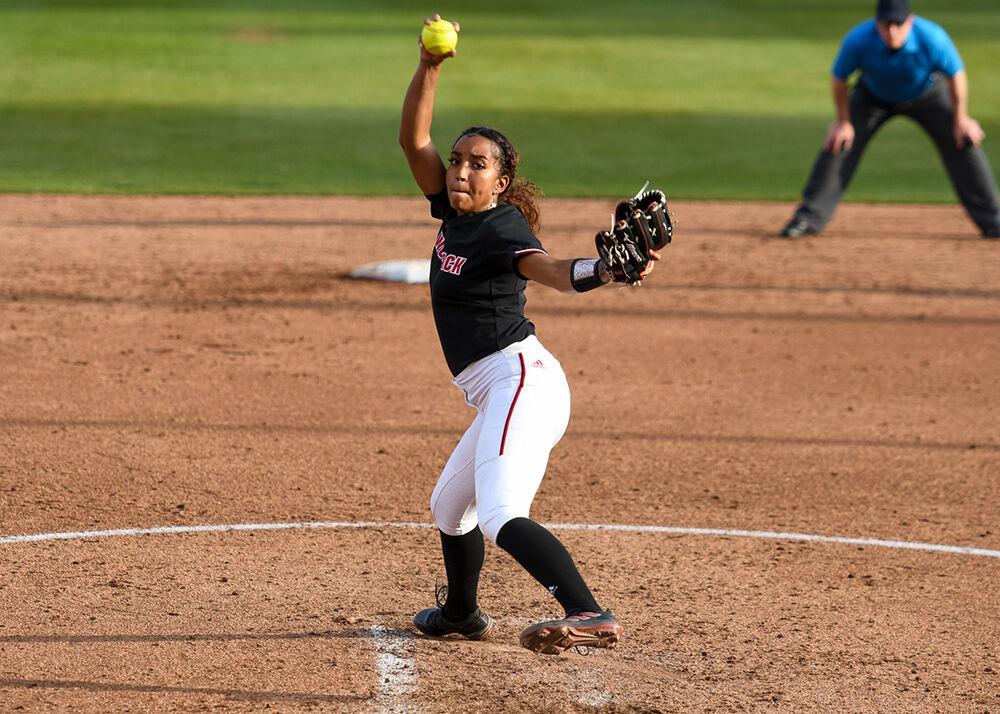 Redshirt sophomore pitcher Aishia Weixlmann winds up during the game versus the Campbell Camels on Tuesday, March 22, 2022 in Dail Softball Stadium. Weixlmann struck out seven Campbell batters. The Wolfpack beat the Camels 2-0.