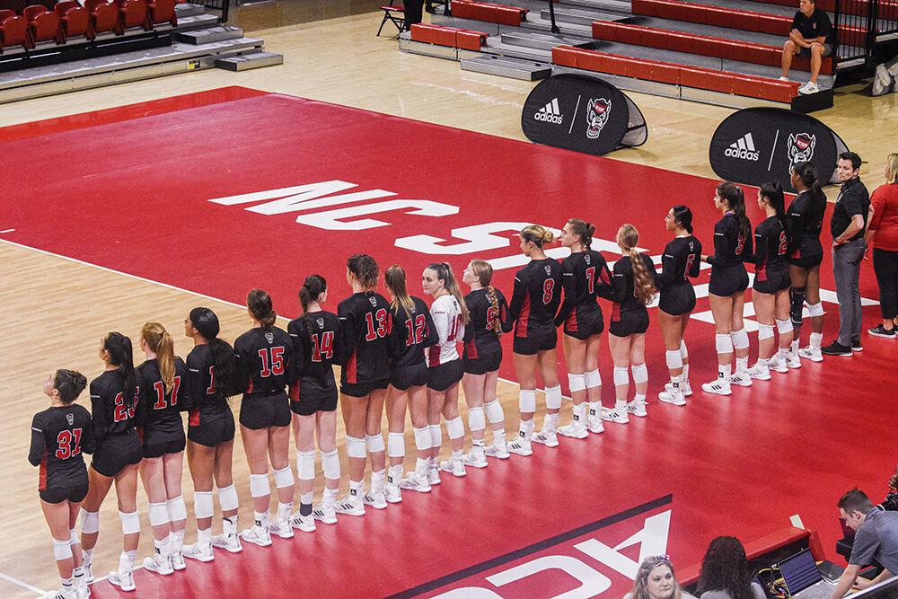 The North Carolina State University vollyball team prepares to play Western Carolina University on Friday, Sept. 9, 2022 in Reynolds Colliseum. The Wolfpack lost 3-0 against the Catamounts.