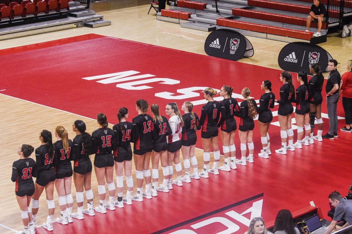 The North Carolina State University vollyball team prepares to play Western Carolina University on Friday, Sept. 9, 2022 in Reynolds Colliseum. The Wolfpack lost 3-0 against the Catamounts.