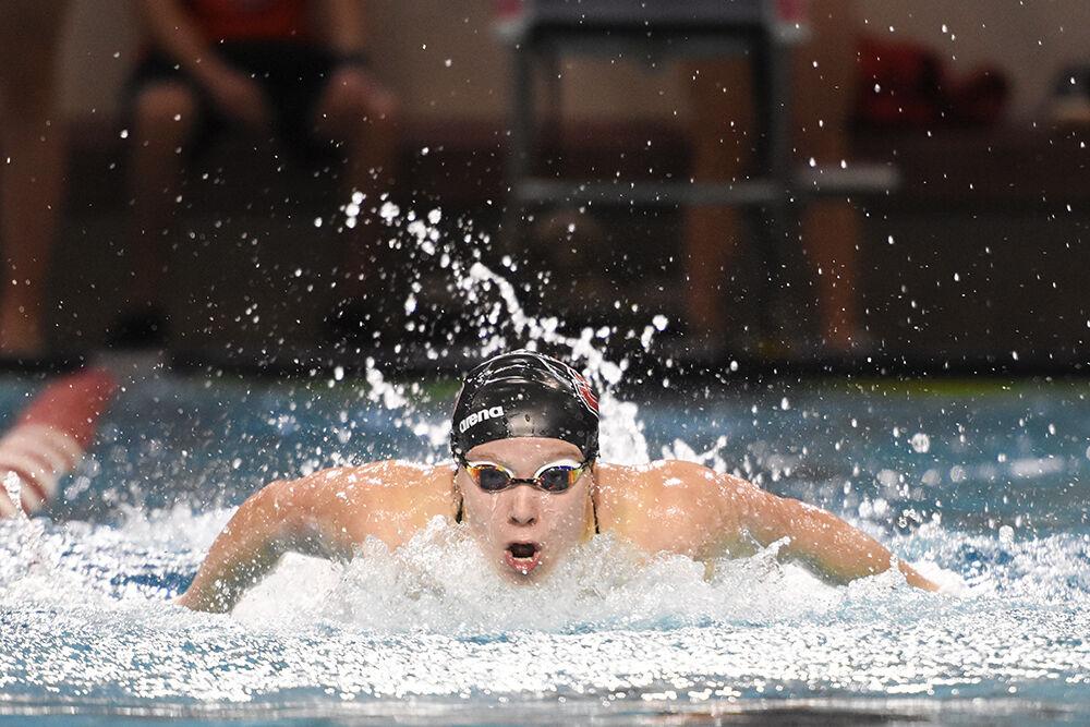 Sophomore Caroline Shelbe competes in the women's 200-yard butterfly during the NC State Wolfpack's swim and dive meet against the Kentucky Wildcats on Friday, Oct. 21, 2022 at the Willis R. Casey Aquatics Center. The Pack women beat the Wildcats 172-126.