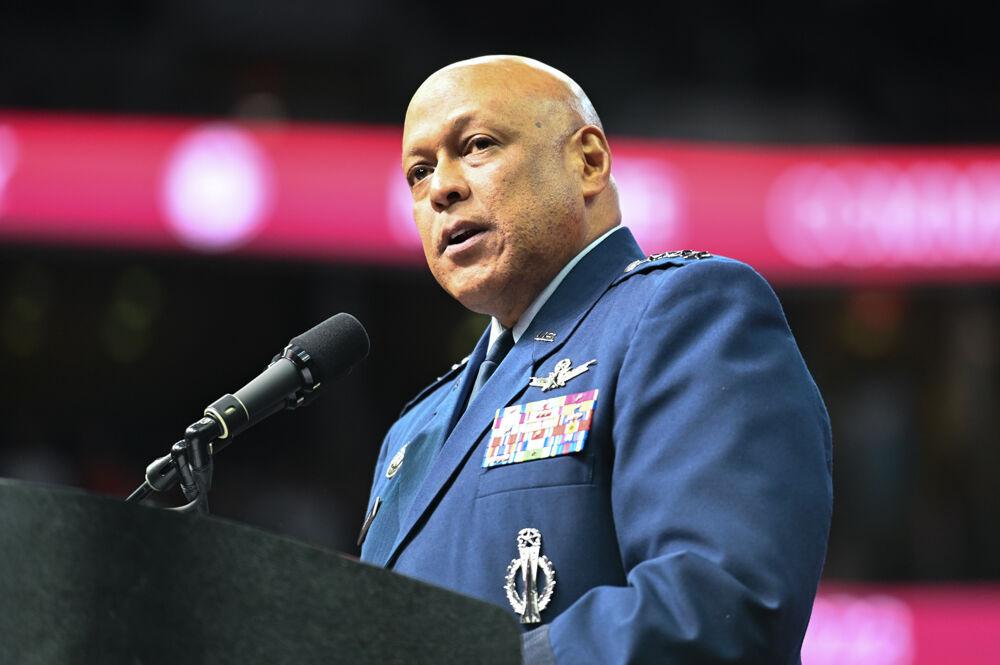 Anthony Cotton,&#160;the commander at United States Strategic Command at Offutt Air Force Base in Nebraska, addresses the graduating class at the Spring Commencement Ceremony in PNC Arena on Saturday, May 6, 2023. Over 6,000 graduates were in attendance.