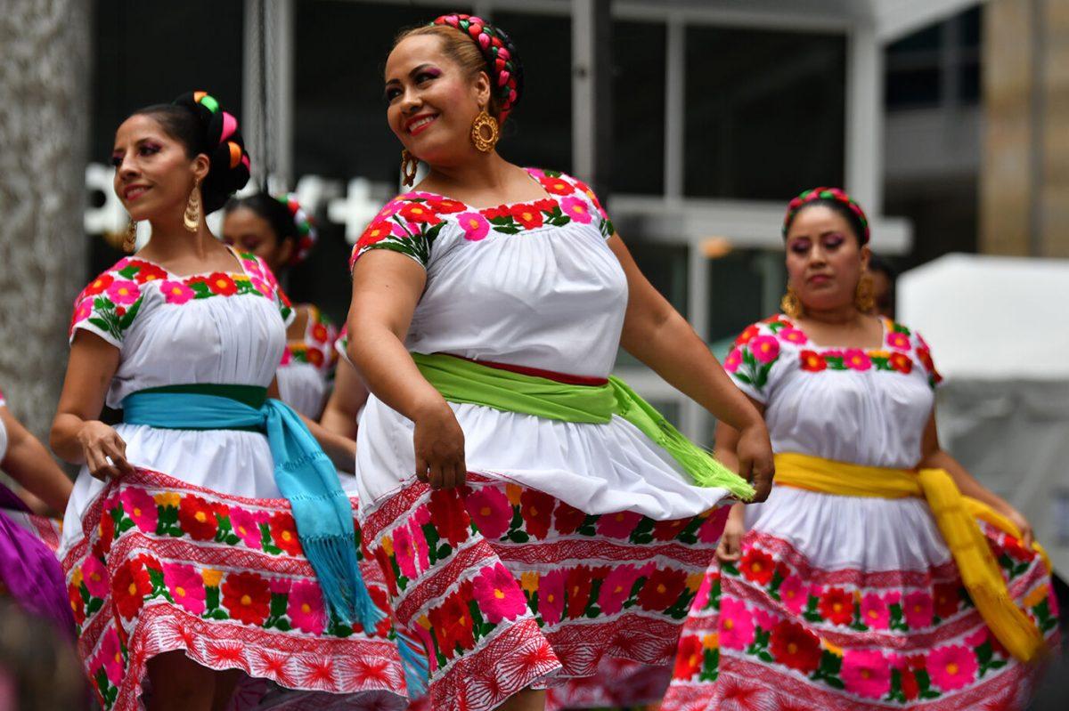 The Flor De Hidalgo dance group performs during the La Fiesta del Pueblo in downtown Raleigh on Sunday, Sept. 18, 2023. La Fiesta del Pueblo is a festival of Latin American culture, featuring live music and dance performances, artisanal vendors and food trucks.