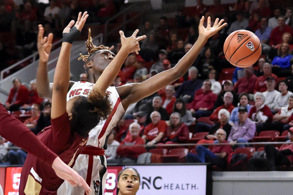 Junior guard Saniya Rivers loses the ball during the game against Elon in Reynolds Coliseum on Wednesday, Nov. 15, 2023. Rivers scored six points and made seven assists. NC State beat Elon 90-35.