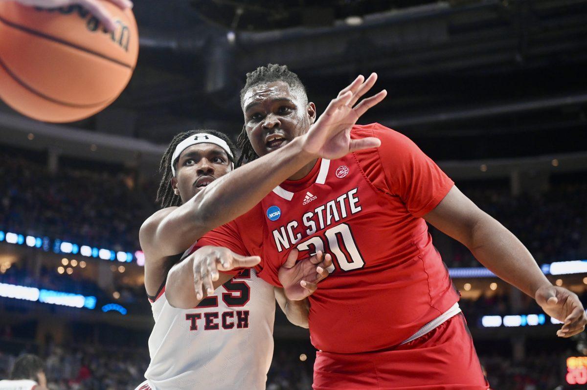Graduate guard DJ Burns waits for the ball to be inbounded during the first round game of the NCAA Tournament against Texas Tech at PPG Paints Arena in Pittsburgh on Thursday, March 21, 2024. NC State beat Texas Tech 80-67.