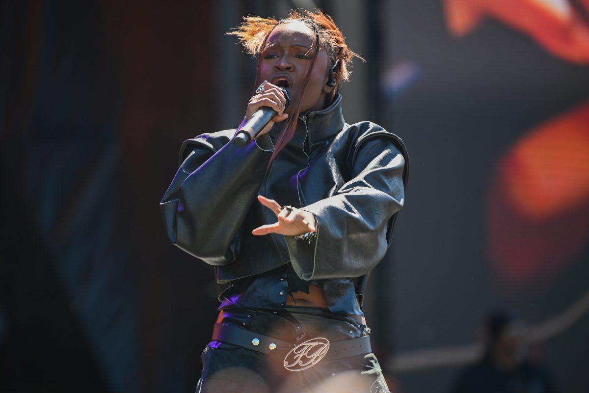 Amaarae sings to the crowd during the Dreamville Festival at Dorothea Dix Park on Saturday, April 6, 2024. Amaarae was the fourth performer of the day, following Domani, Luh Tyler and Lute.