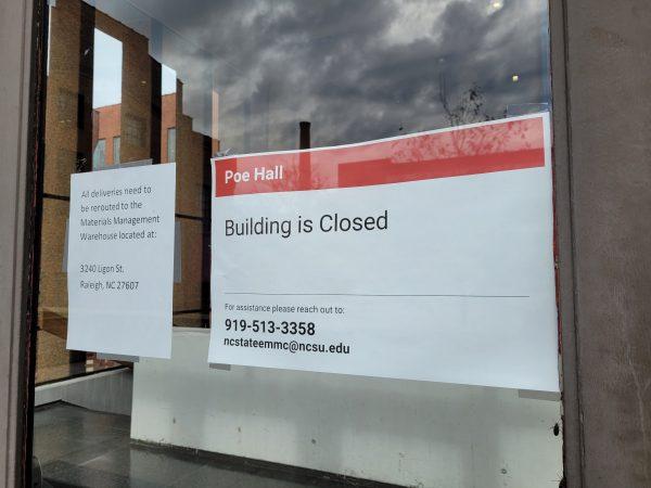 Poe Hall, which sits on Katherine Stinson Drive, pictured on Dec. 1, 2023. Poe Hall closed on Nov. 17, 2023, due to the discovery of environmental contaminants called polychlorinated biphenyls.