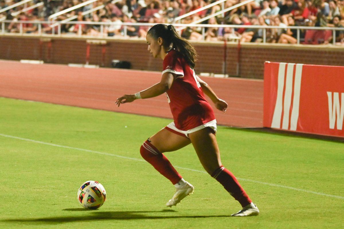 Sophomore midfielder Mary Frances Symmes dribbles the ball during NC State's home game against Charlotte at Dail Soccer Field on Thursday, Aug. 28, 2024. The Wolfpack beat the 49ers 3-1.