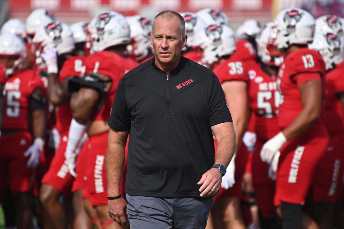NC State head coach Dave Doeren walks off the field prior to the team's game against Stanford in Carter-Finley Stadium on Saturday, Nov. 2, 2024. The Wolfpack beat the Cardinal 59-28.