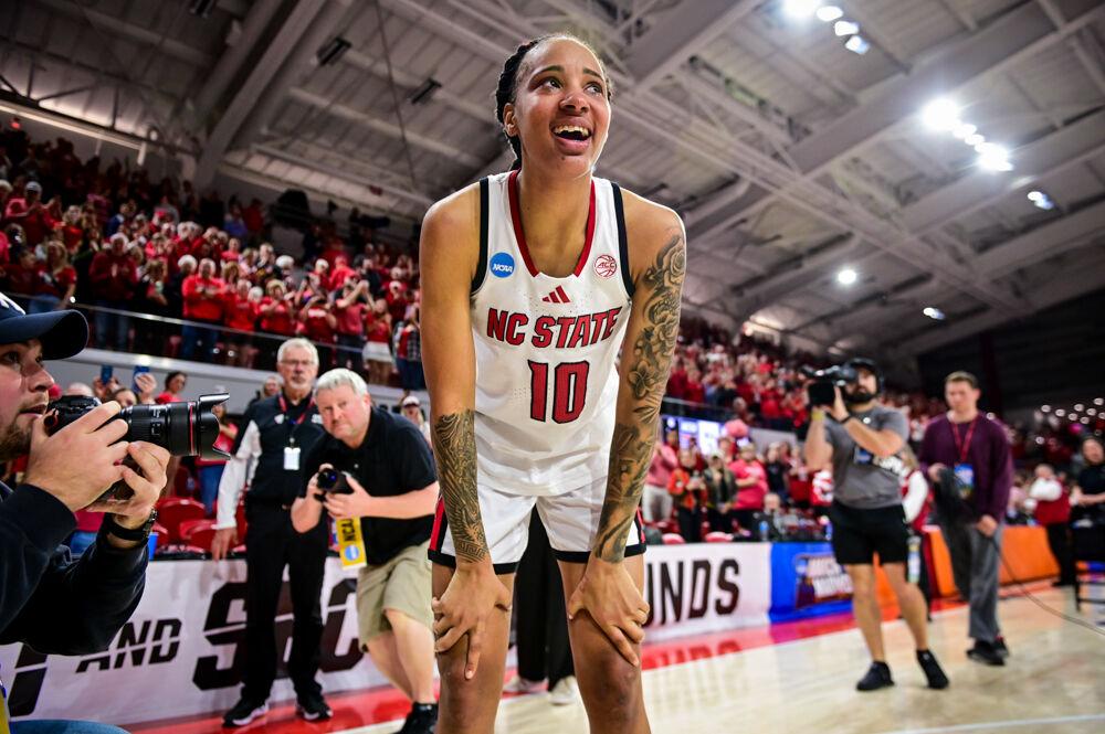 Senior guard Aziaha James takes in Reynolds Coliseum for the final time after the second round game of the NCAA Tournament against Michigan State on Monday, March 24, 2025.&#160;James scored 26 points. The Wolfpack beat the Spartans 83-49.