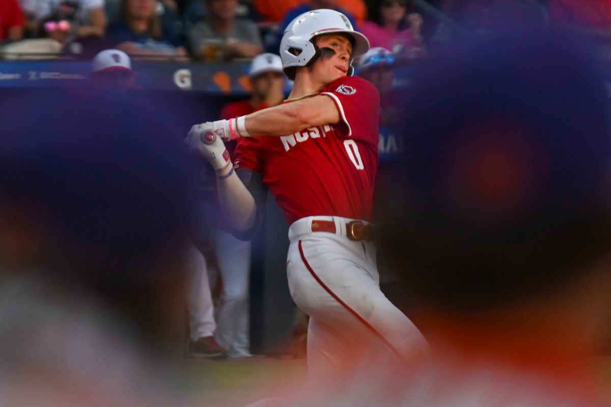 Sophomore infielder Luke Nixon swings the bat during the game against Clemson at Durham Bulls Athletic Park on Thursday, May 22, 2025. NC State fell to Clemson 7-6.