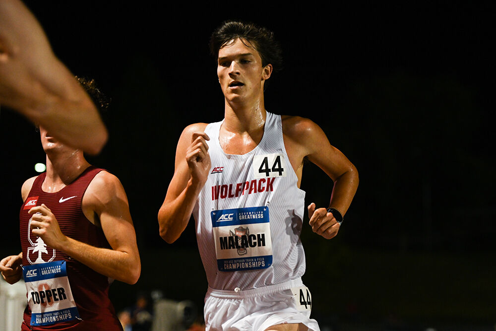 Graduate distance runner JJ Malach runs the men's 10k during the ACC Outdoor Track and Field Championships in Kentner Stadium on Thursday, May 15, 2025. Malach ran the competition with a time of 30:48.82.