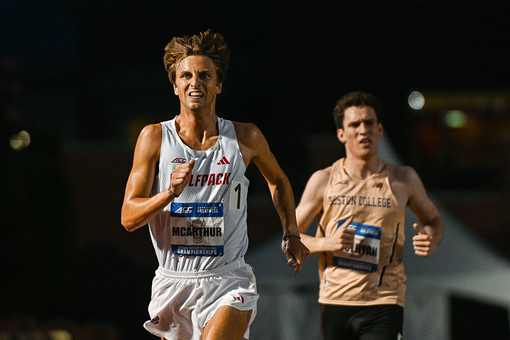 Freshman distance runner Elliott McArthur runs the men's 1500m during the ACC Outdoor Track and Field Championships in Kentner Stadium on Thursday, May 15, 2025. McArthur ran the competition with a time of 3:53.14.