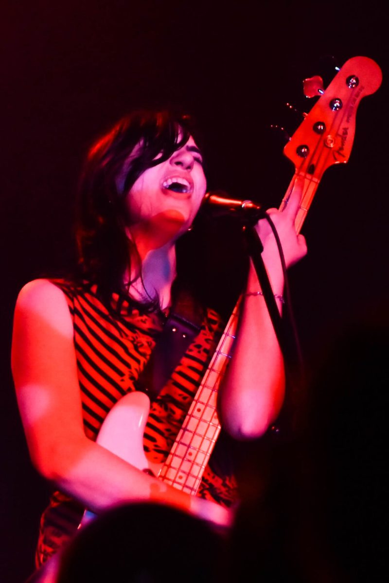 Bassist and vocalist Julia Cumming expresses emotion during her performance with Sunflower Bean at Kings on Saturday, May 24, 2025. The band released their latest album on April 25, 2025.