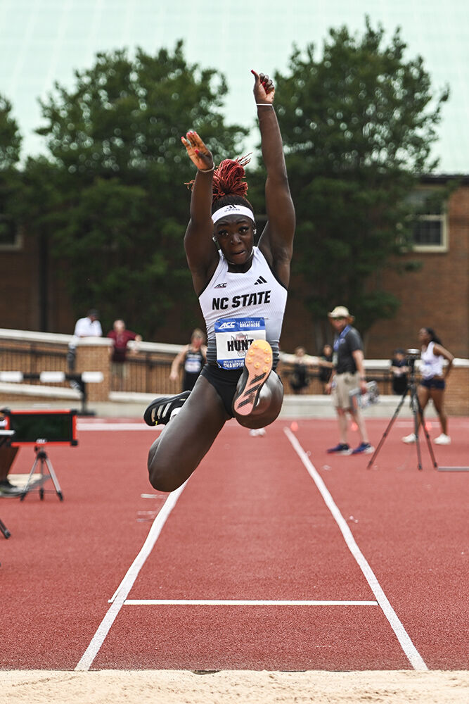Freshman jumper Mariama Hunt competes in the women's long jump during the ACC Outdoor Track and Field Championships on Friday, May 16, 2025. Hunt placed fourth overall with a distance of 6.16 meters, a season best.