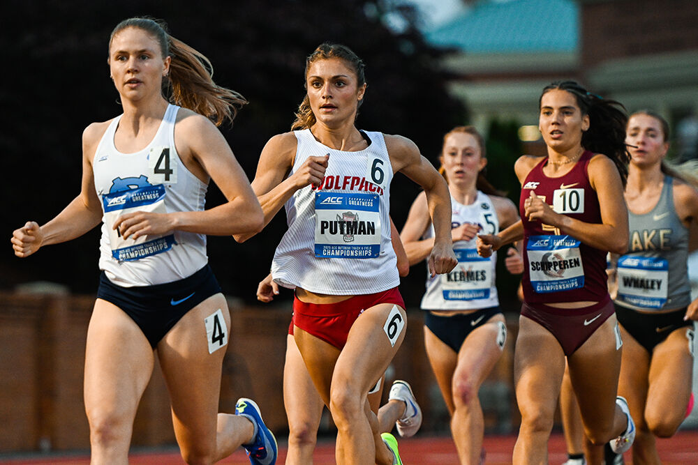 Sophomore distance runner Kate Putman runs the women's 1500m during the ACC Outdoor Track and Field Championships in Kentner Stadium on Thursday, May 15, 2025. Putman placed first overall and qualified for the finals with a time of 4:14.86.