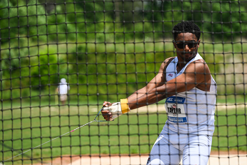 Sophomore thrower Tony Taylor competes in the men's hammer throw during the ACC Outdoor Track and Field Championships in Wake Forest University's Throws Field on Thursday, May 15, 2025. Taylor's best throw was a distance of 53.50 meters.