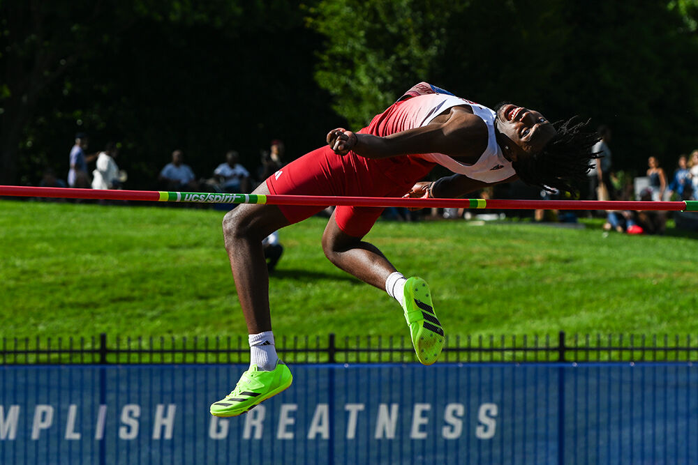 Freshman jumper Christian Hackett competes in the men's high jump during the ACC Outdoor Track and Field Championships in Kentner Stadium on Saturday, May 18, 2025. Hackett placed sixth with a personal best jump of 2.06 meters.