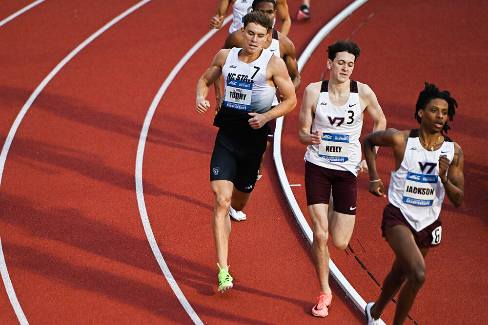 Senior distance runner Patrick Tuohy runs in the men's 800m preliminaries during the ACC Outdoor Track and Field Championships in Kentner Stadium on Friday, May 16, 2025. Tuohy qualified for the finals with a time of 1:48.60, placing second in his heat and fourth overall.