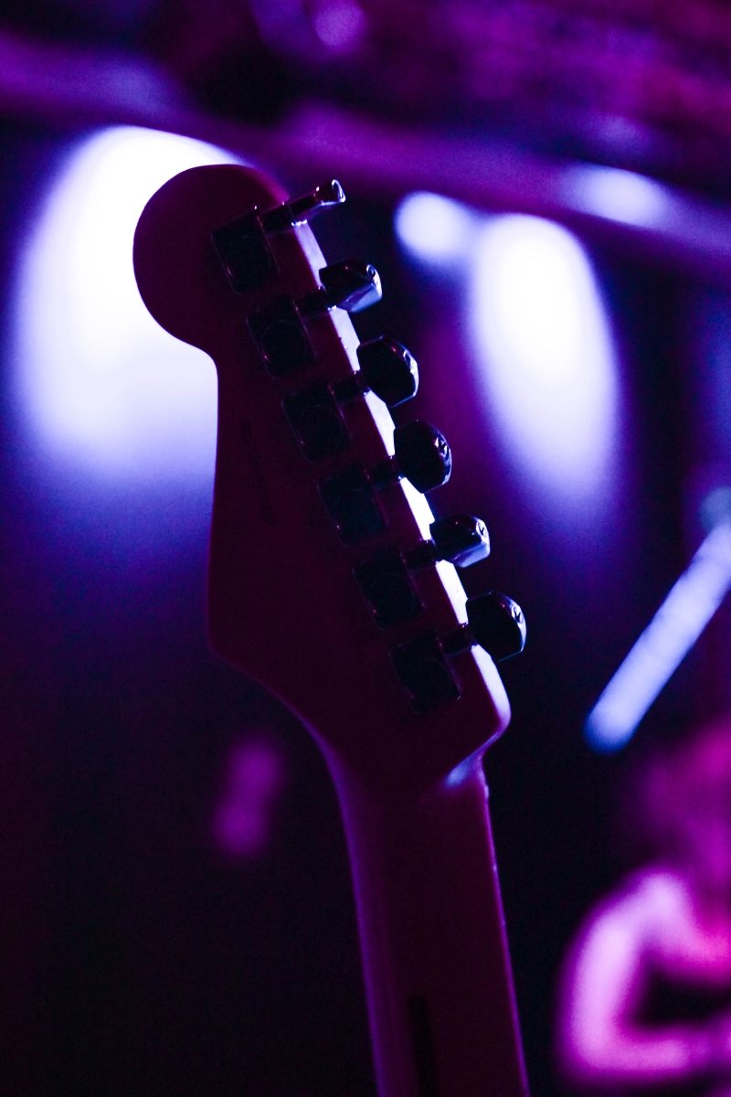 A guitar rests on stage at the Sunflower Bean concert at Kings on Saturday, May 25, 2024.