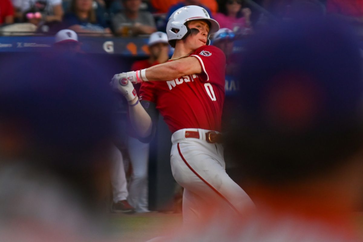 Sophomore infielder Luke Nixon swings the bat during the game against Clemson at Durham Bulls Athletic Park on Thursday, May 22, 2025. NC State fell to Clemson 7-6.