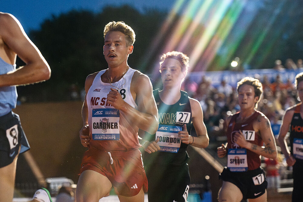 Junior distance runner Brett Gardner runs the men's 5000m during the ACC Outdoor Track and Field Championships in Kentner Stadium on Saturday, May 18, 2025. Gardner ran a personal best with a time of 13:50.47.