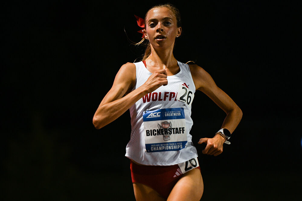 Junior distance runner Briley Bickerstaff runs the women's 10k during the ACC Outdoor Track and Field Championships in Kentner Stadium on Thursday, May 15, 2025. Bickerstaff finished the competition with a time of 35:21.91.
