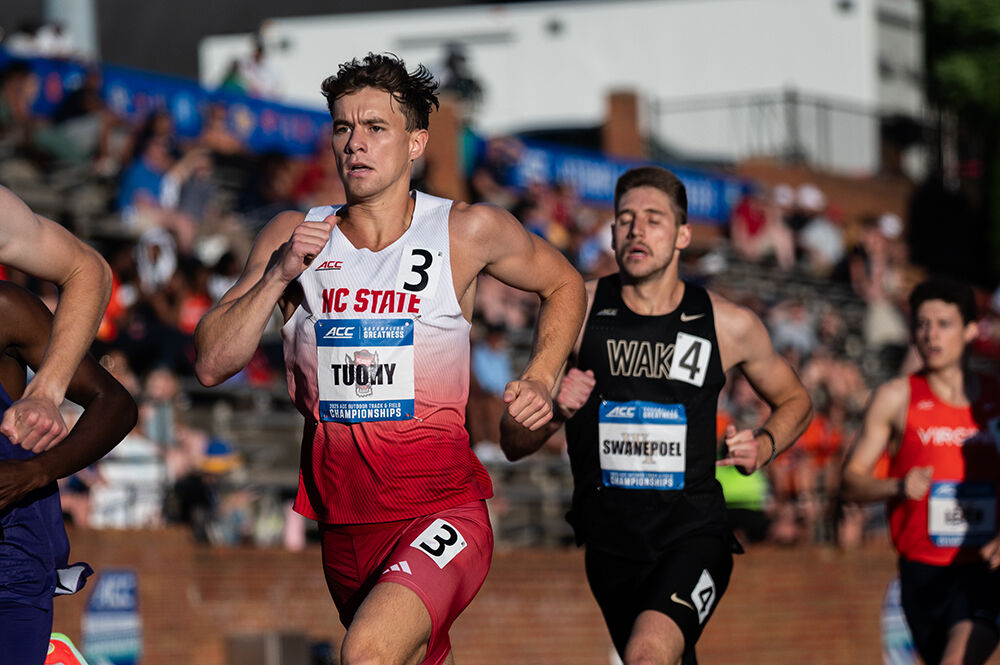 Senior distance runner Patrick Tuohy runs in the men's 800m finals during the ACC Outdoor Track and Field Championships in Kentner Stadium on Saturday, May 18, 2025. Tuohy finished the race with a time of 1:48.87.