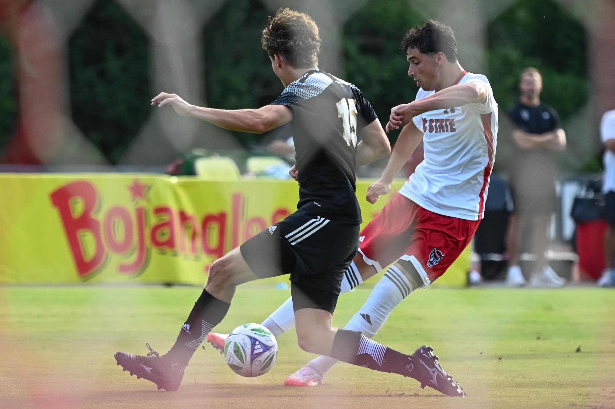 Sophomore forward Frankie DeFrancesco takes a shot on goal during the game against Wofford at Dail Soccer Field on Sunday, Aug. 24, 2025. DeFrancesco had one attempt. NC State beat Wofford 6-0.