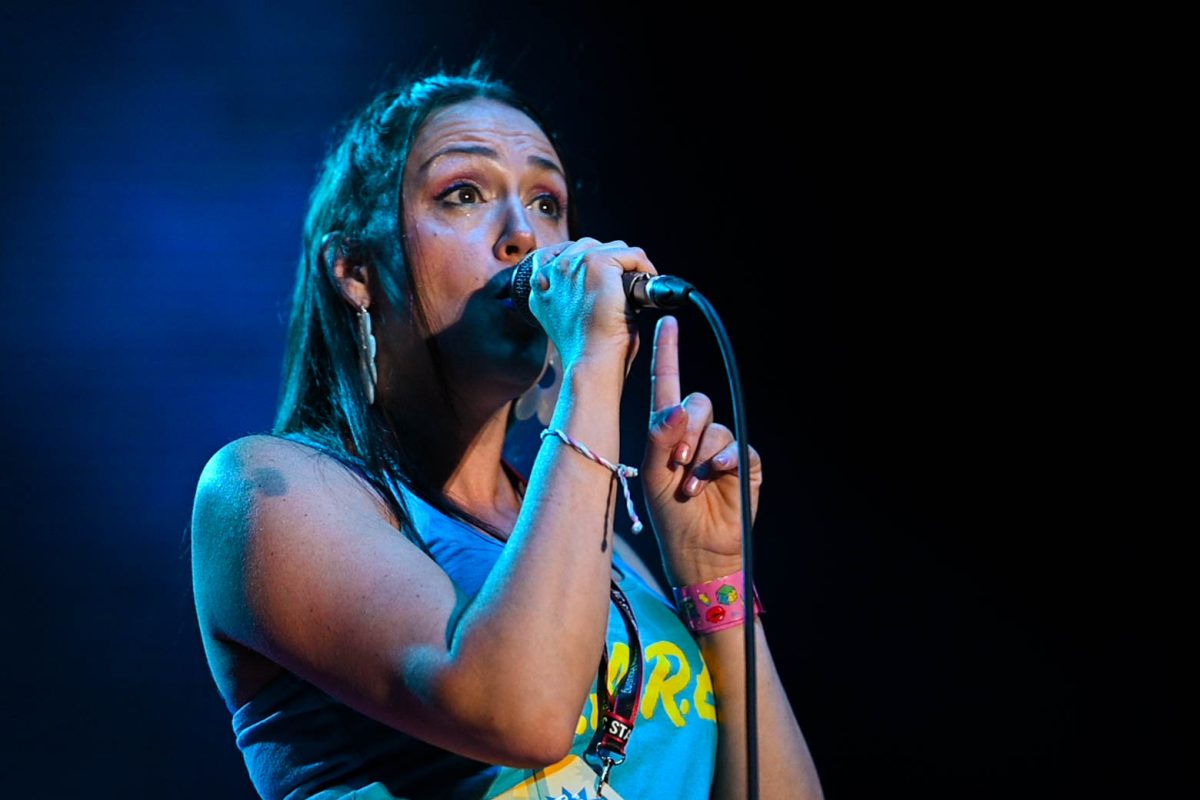 Eden Mendez performs with the band Saved By The  90s during Packapalooza at the Belltower Stage on Saturday, Aug. 23, 2025. The performance marked the end of the all-day celebration on Hillsborough Street.