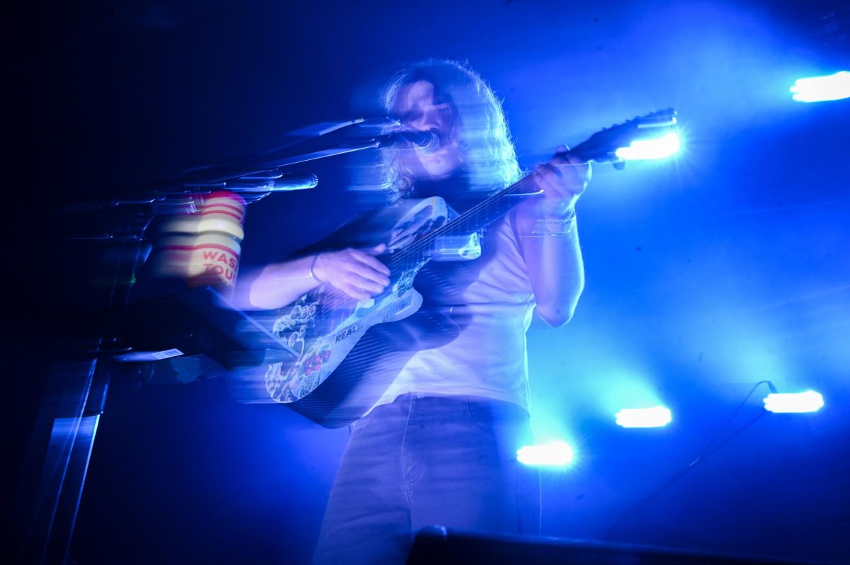 Vocalist/Guitarist Joshua Harmon of The Backseat Lovers performing at the Cat’s Cradle in Carrboro on Sept. 17, 2025. The Backseat Lovers are a rock band from Provo, Utah created in 2018.