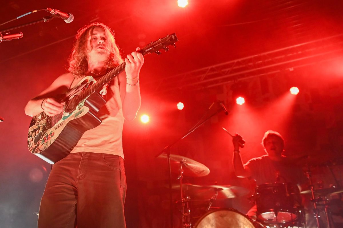 Vocalist/Guitarist Joshua Harmon and drummer Juice Welch of The Backseat Lovers performing at the Cat’s Cradle in Carrboro on Sept. 17, 2025. The Backseat Lovers are a rock band from Provo, Utah with over 4 million monthly listeners on Spotify.