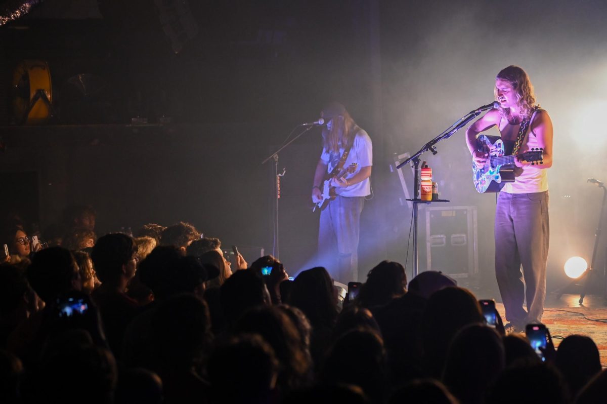Vocalist/Guitarist Joshua Harmon and Jonas Swanson of The Backseat Lovers performing at the Cat’s Cradle in Carrboro on Sept. 17, 2025. The Backseat Lovers are a rock band from Provo, Utah created in 2018.
