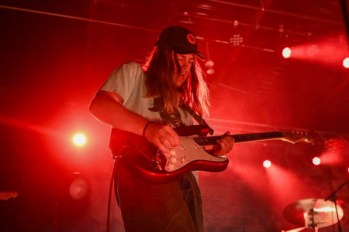 Vocalist/Guitarist Jonas Swanson of The Backseat Lovers performing at the Cat’s Cradle in Carrboro on Sept. 17, 2025. The Backseat Lovers are a rock band from Provo, Utah that gained popularity with their hit single “Kilby Girl” in 2019.