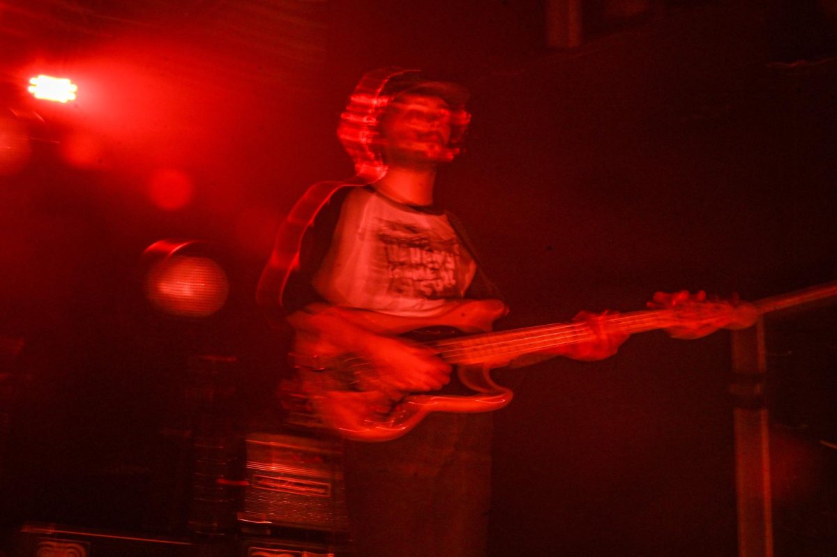 Bassist KJ Ward of The Backseat Lovers performing at the Cat’s Cradle in Carrboro on Sept. 17, 2025. The Backseat Lovers are a rock band from Provo, Utah that gained popularity with their hit single “Kilby Girl” in 2019.