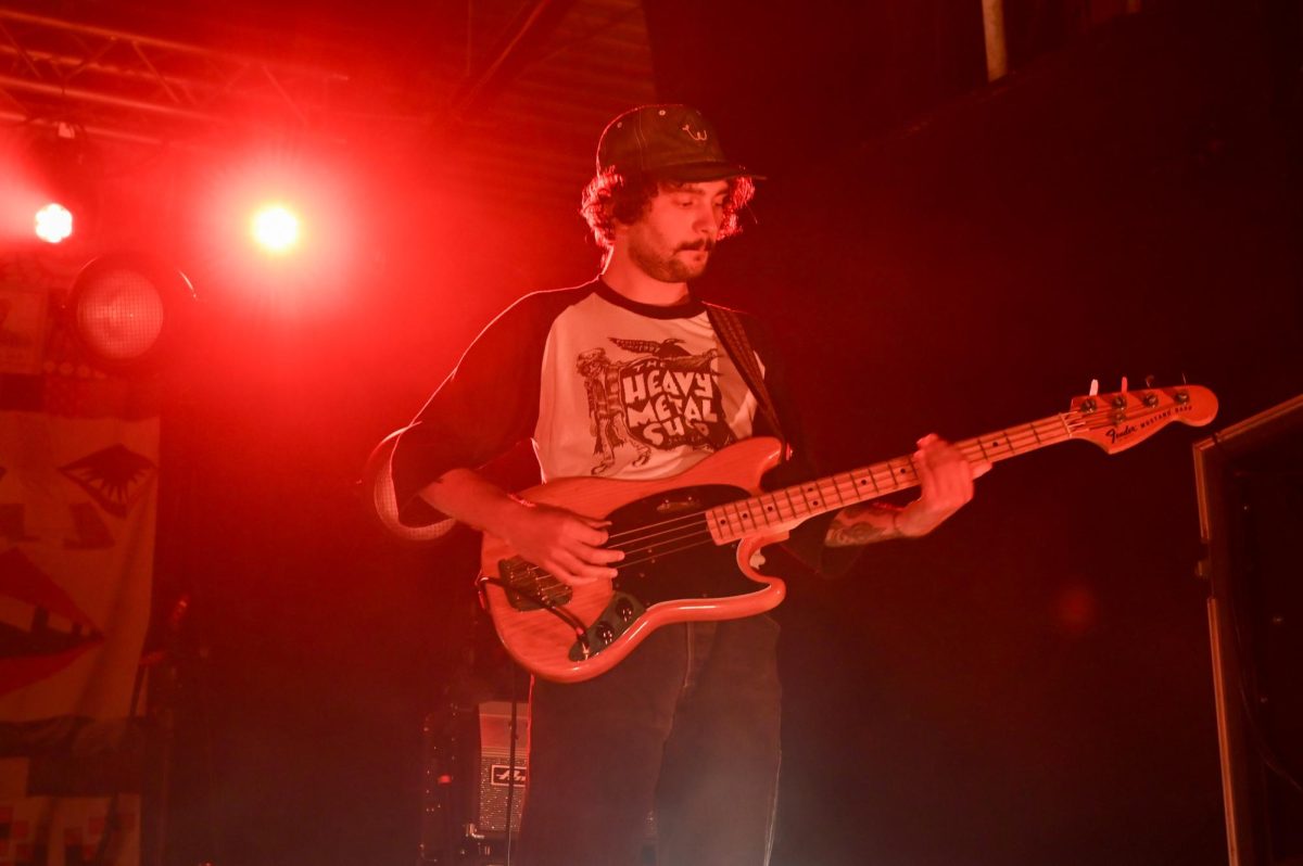 Bassist KJ Ward of The Backseat Lovers performing at the Cat’s Cradle in Carrboro on Sept. 17, 2025. The Backseat Lovers are a rock band from Provo, Utah that gained popularity with their hit single “Kilby Girl” in 2019.