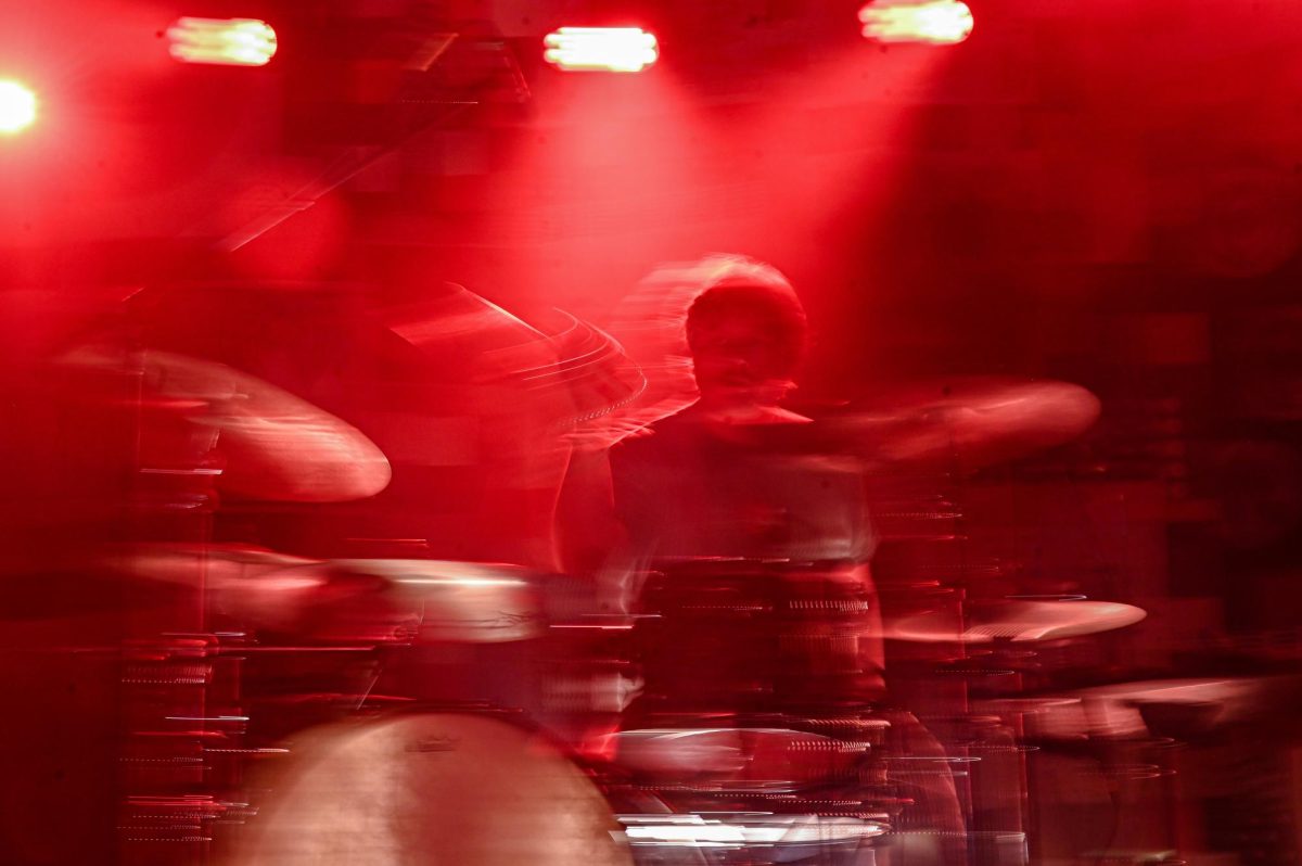 Drummer Juice Welch of The Backseat Lovers performing at the Cat’s Cradle in Carrboro on Sept. 17, 2025. The Backseat Lovers are a rock band from Provo, Utah created in 2018.
