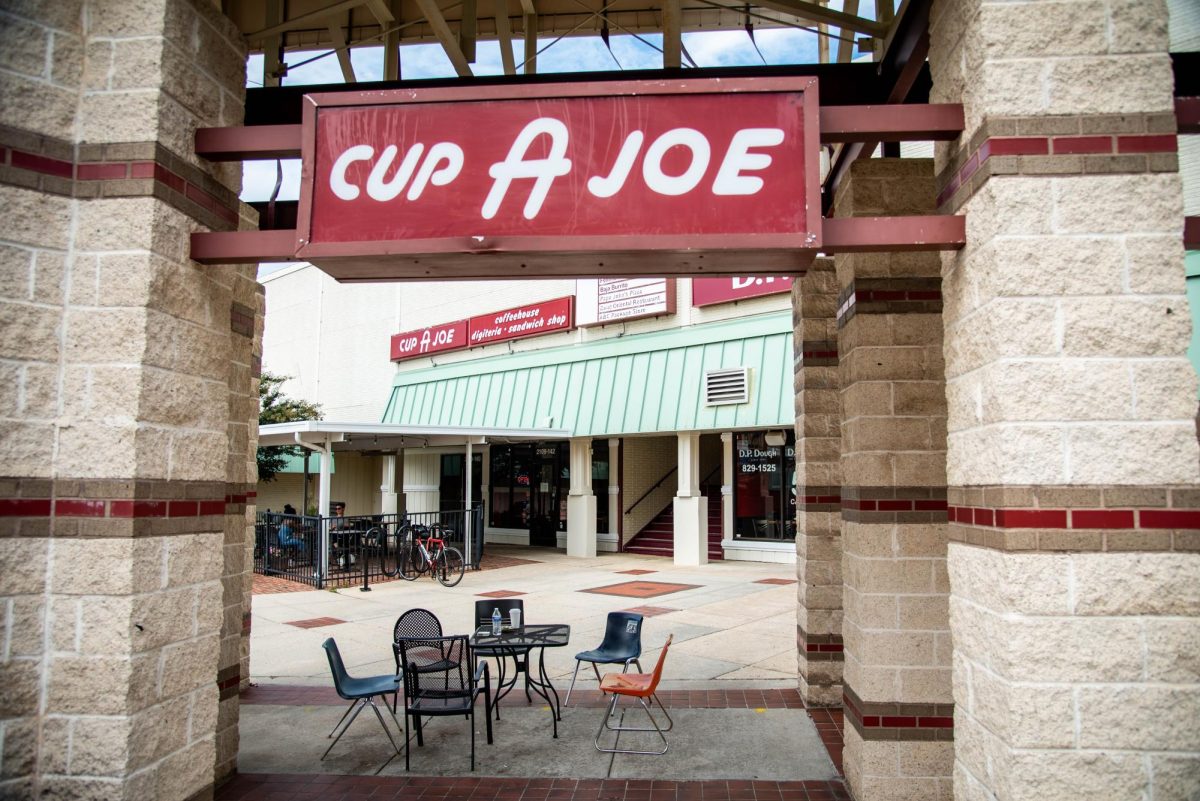 Signage posted at Cup A Joe Mission Valley on Friday, Sept. 26, 2025. After a three year closure, the Mission Valley location reopened on Aug. 11, 2025.