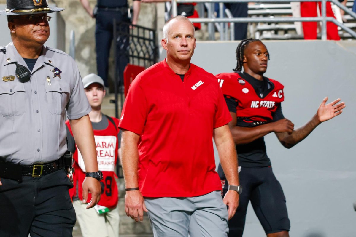 Head Coach Dave Doeren walks off the field after the game against Virginia Tech on Saturday, Sept. 27, 2025. NC State lost to Virginia Tech 23-21.
