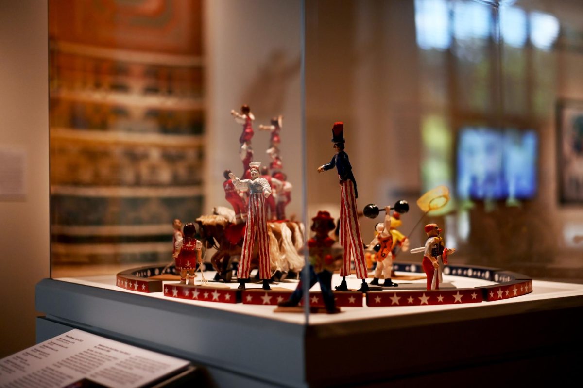 A circus model by Frank Diener is displayed in the Your Brain on Art exhibit at the Gregg Museum of Art and Design on Friday, Sept. 12, 2025. The exhibit reimagines the Gregg's collection through the lens of neuroscience and explores how art affects us.