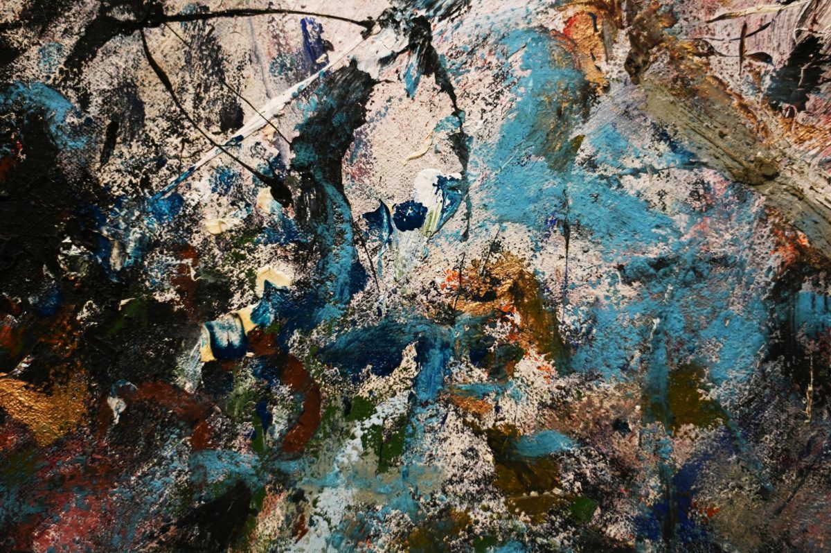 Close-up of an untitled abstract painting by Rick Horton in the Your Brain on Art exhibit at the Gregg Museum of Art and Design on Friday, Sept. 12, 2025. The exhibit reimagines the Gregg's collection through the lens of neuroscience and explores how art affects us.