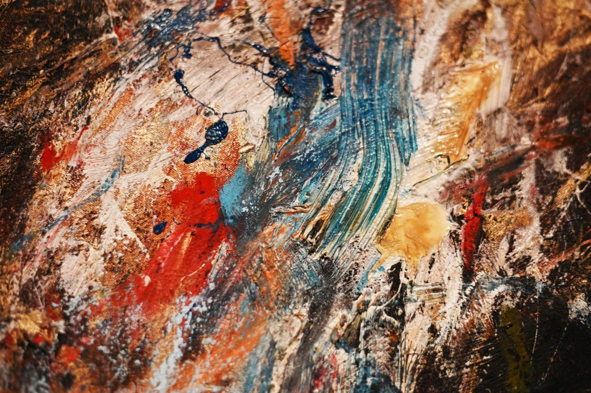Close-up of an untitled abstract painting by Rick Horton in the Your Brain on Art exhibit at the Gregg Museum of Art and Design on Friday, Sept. 12, 2025. The exhibit explores the connection between art and neuroscience and encourages visitors to examine how works of art make them think and feel.