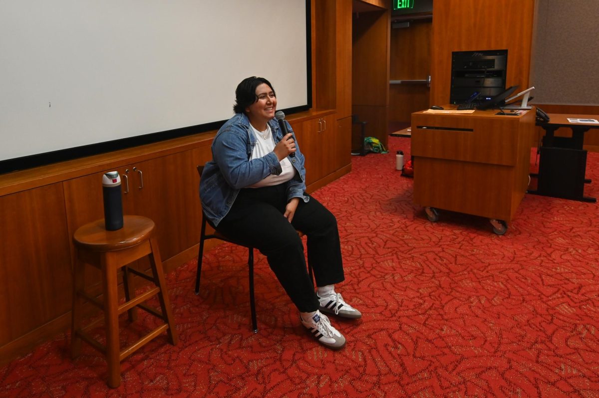 Mari Fabian, an NC State Alumnus, discusses the creation of her film during the "Growing Pains" Film Screening at D.H. Hill Library on Thursday, Aug. 27, 2025. The event screened "Growing Pains," a coming-of-age story about identity, sexuality and the aftermath of surviving cancer. 