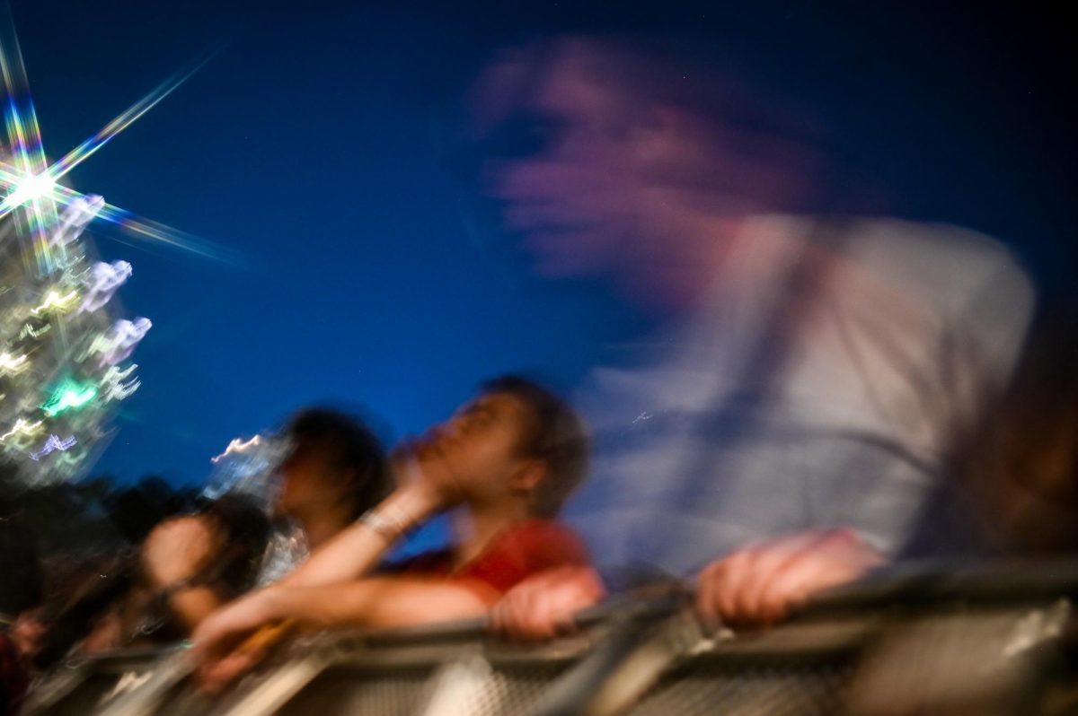 Fans bob their heads to Godspeed You! Black Emperor on day two of the Hopscotch Music Festival in Raleigh, NC on Friday, Sept. 5, 2025. The group headlined the stage at Moore Square.