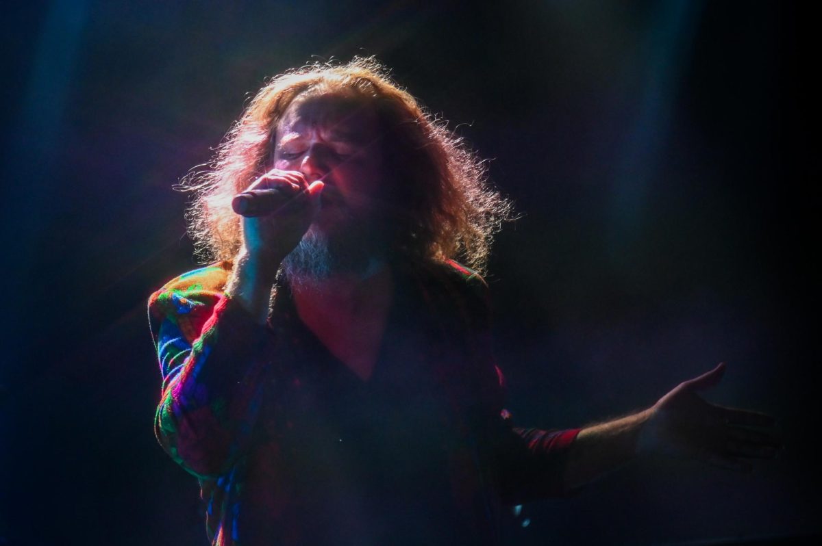My Morning Jacket lead vocalist Jim James sings on stage during day two of the Hopscotch Music Festival in Raleigh, NC on Friday, Sept. 5, 2025. My Morning Jacket headlined the stage at City Plaza.
