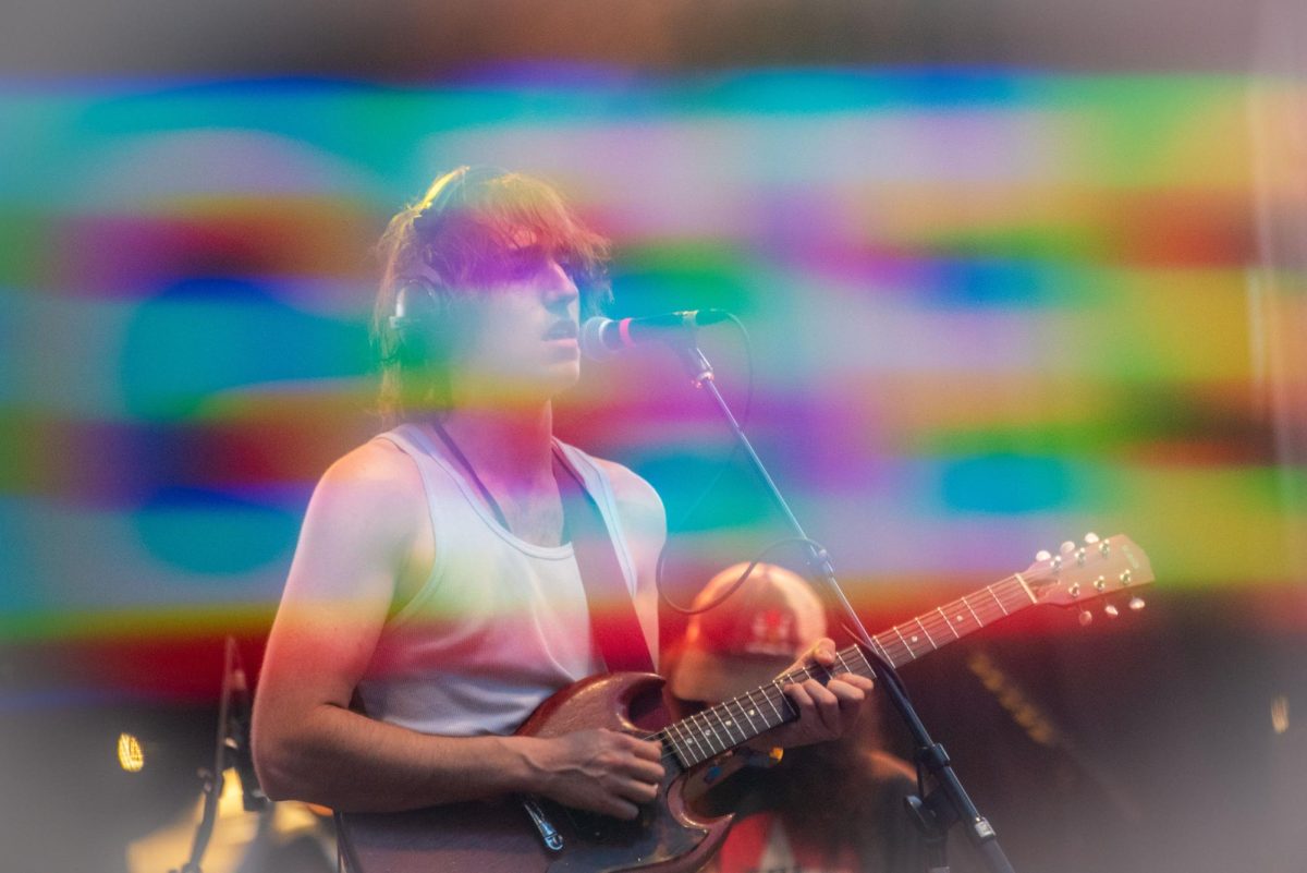 Geese lead vocalist Cameron Winter strums away during day two of the Hopscotch Music Festival in Raleigh on Friday, Sept. 5, 2025. Geese served as a headliner on the City Plaza stage along with bands like My Morning Jacket.