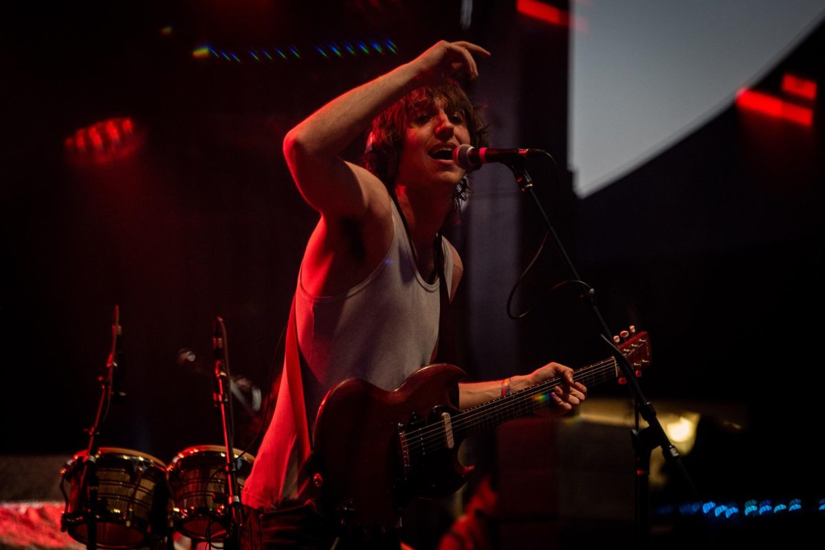 Geese lead vocalist Cameron Winter plays during day two of the Hopscotch Music Festival in Raleigh on Friday, Sept. 5, 2025. Geese served as a headliner on the City Plaza stage along with bands like My Morning Jacket.