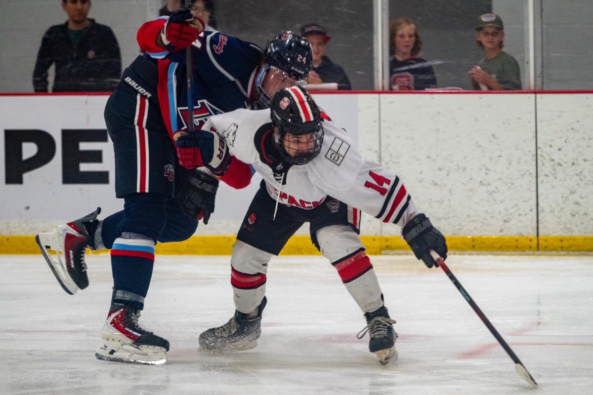 Senior forward Austin Finch fights free from liberty player during the game against Liberty at Invisalign Arena on Friday, Sept 12, 2025. Icepack fell to Liberty 4-2.