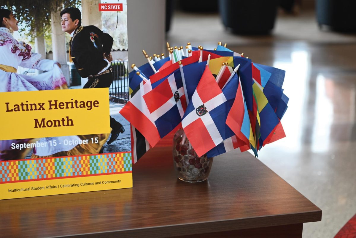 A selection of various latinx flags sits on display during the Latinx Heritage Month Kick-off in Talley Student Union on Monday, Sept. 15, 2025. Organized by Multicultural Student Affairs, the event showcased the different latin and hispanic organizations on campus and provided students with a list of upcoming events to celebrate the heritage month.