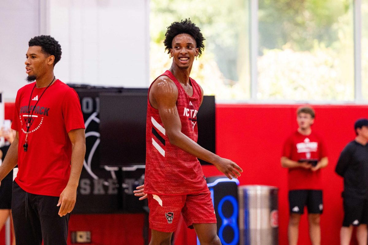 Sophomore guard Paul McNeil smiles during a drill during the first official practice of the 2025-2026 season on Monday, Sept. 22, 2025, inside the Dail Basketball Center. This practice marked the yearly start of practice and offered insight into Wade’s approach in his first year leading it.