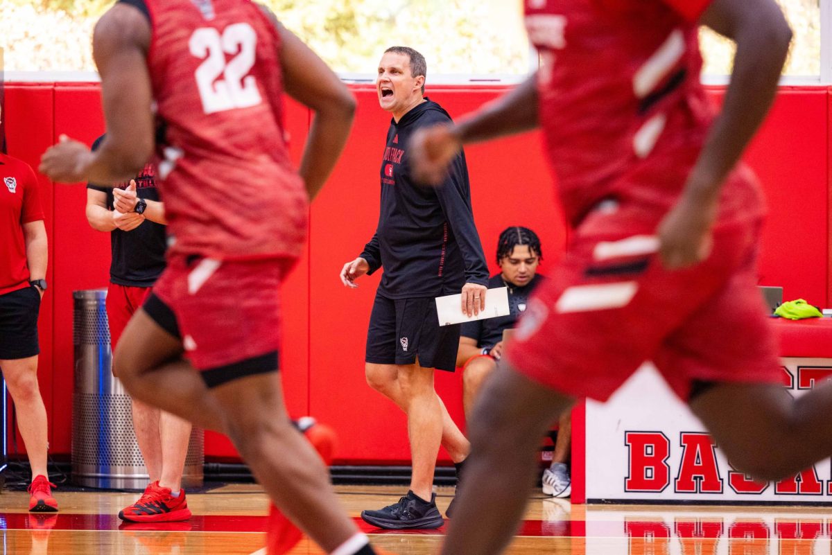 Head Coach Will Wade shouts during a drill during Open Media practice inside the Dail Basketball Center on Monday, Sept. 22, 2025. The Men’s Basketball program hosted the media for 30 minutes before practice inside the Dail Basketball Center.